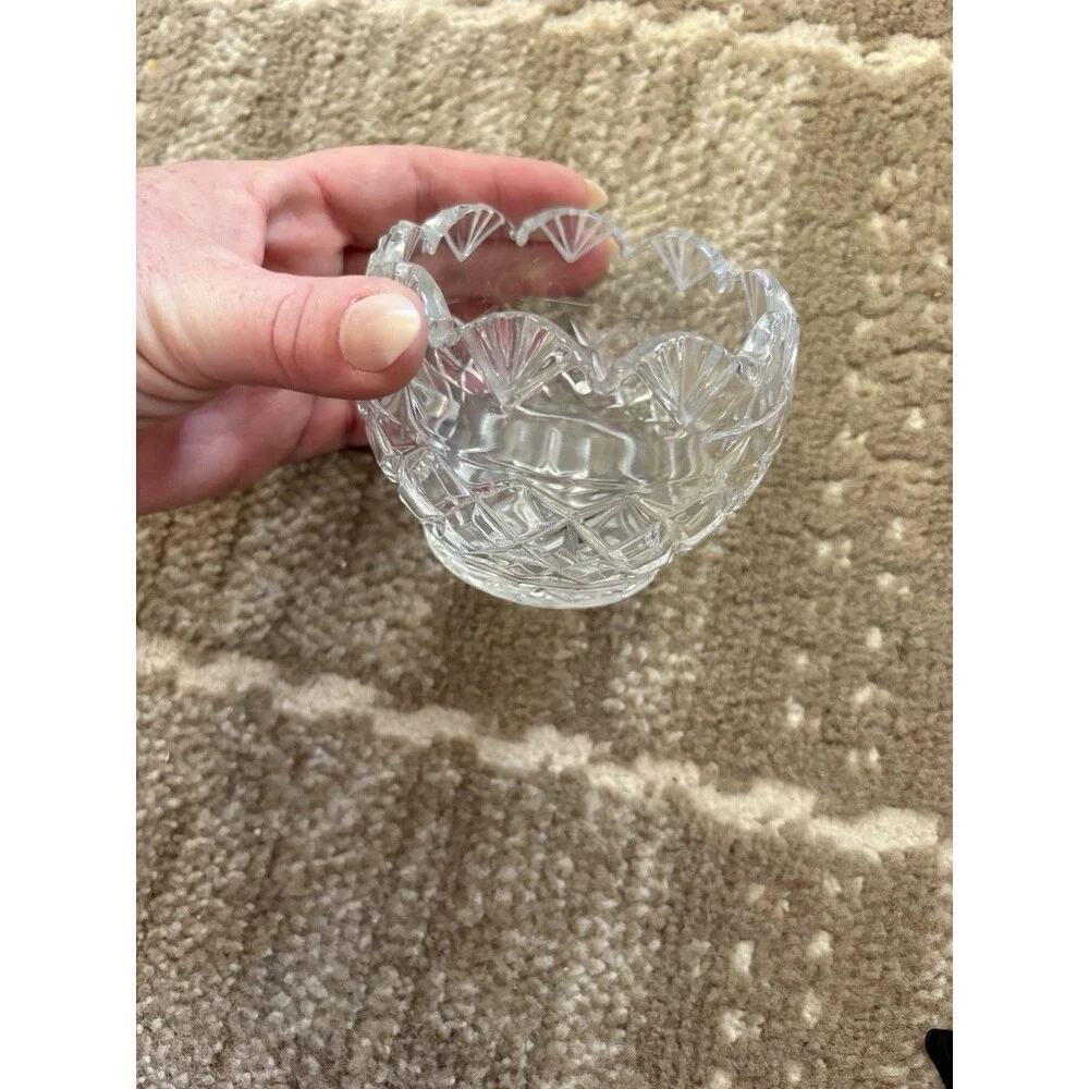 Bohemia Czech Republic Lead Crystal Bowl 24% PbO Scalloped Cut Glass Dish